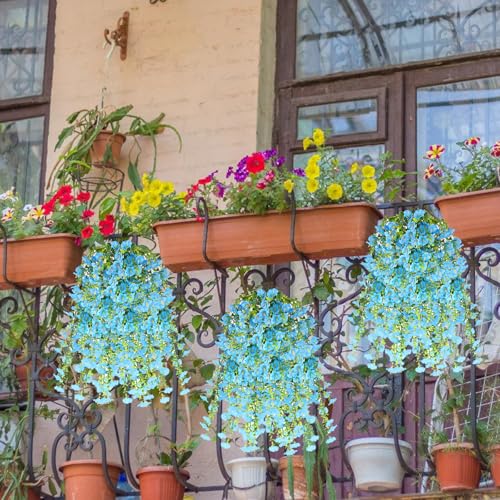msymsyu Sztuczne kwiaty petunia, 4 sztuki, niebieskie, 80 cm – sztuczna roślina wisząca, idealna na balkon i do dekoracji na zewnątrz