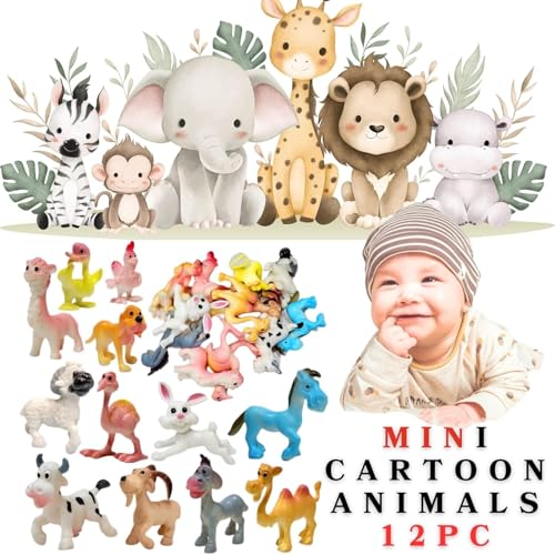 Image of Cartoon Domestic Animals Toys Set for Kids 12PCs Realistic Educational Toy Mid Jungle Farm Animal Action Figure Playset for 3 Years Old & Up Boys Girls Toddlers Birthday Gifts (Pet Animal)