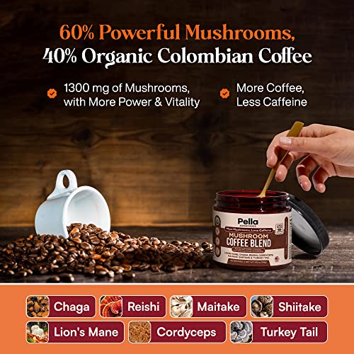 Organic Low-Caffeine Mushroom Coffee (60 Servings) With 7 Superfood Mushrooms, Great Tasting Colombian Instant Coffee, Includes Lion's Mane, Reishi, Chaga, Cordyceps, Shiitake, Maitake, And Turkey Tail #TOP2