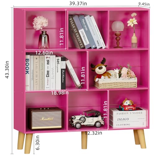 LEYAOYAO Bookshelf,3 Tier Book Shelf with Legs,Pink Modern Bookshelf,Large Freestanding Open Modern Bookshelves,Display Bookcases Decor Furniture for Nursery