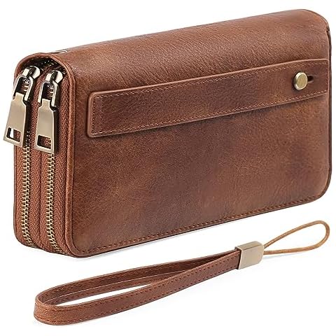 GAEKEAO Wallet for Women Clutch RFID Blocking Leather Wristlet Purse Large Capacity Credit Card Holder with Grip Hand Strap Cover