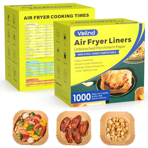 1000 Pcs Air Fryer Paper Liners, 8" Square Air Fryer Liners Disposable, Heavy-Duty Parchment Paper for 5-8 qt Airfryer Basket, Non-Stick & Grease-Proof Baking Liner for Oven Pan