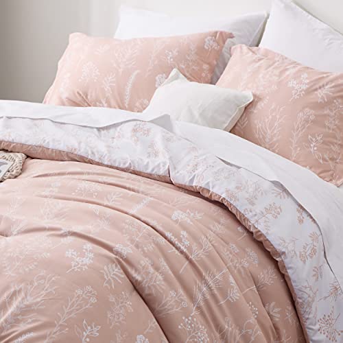 Image of Bedsure Full Comforter Set - Blush Pink Bed Set, 3 Pieces Cute Floral Bedding, 1 Soft Reversible Botanical Flowers Comforter and 2 Pillow Shams