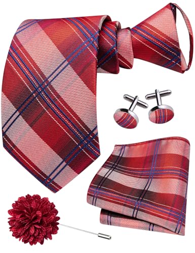 Image of Hi-Tie Zipper Ties for Men Pre-tied Tie Set Lapel Pin Pocket Square and Cufflinks Formal Business Wedding Adjustable Necktie