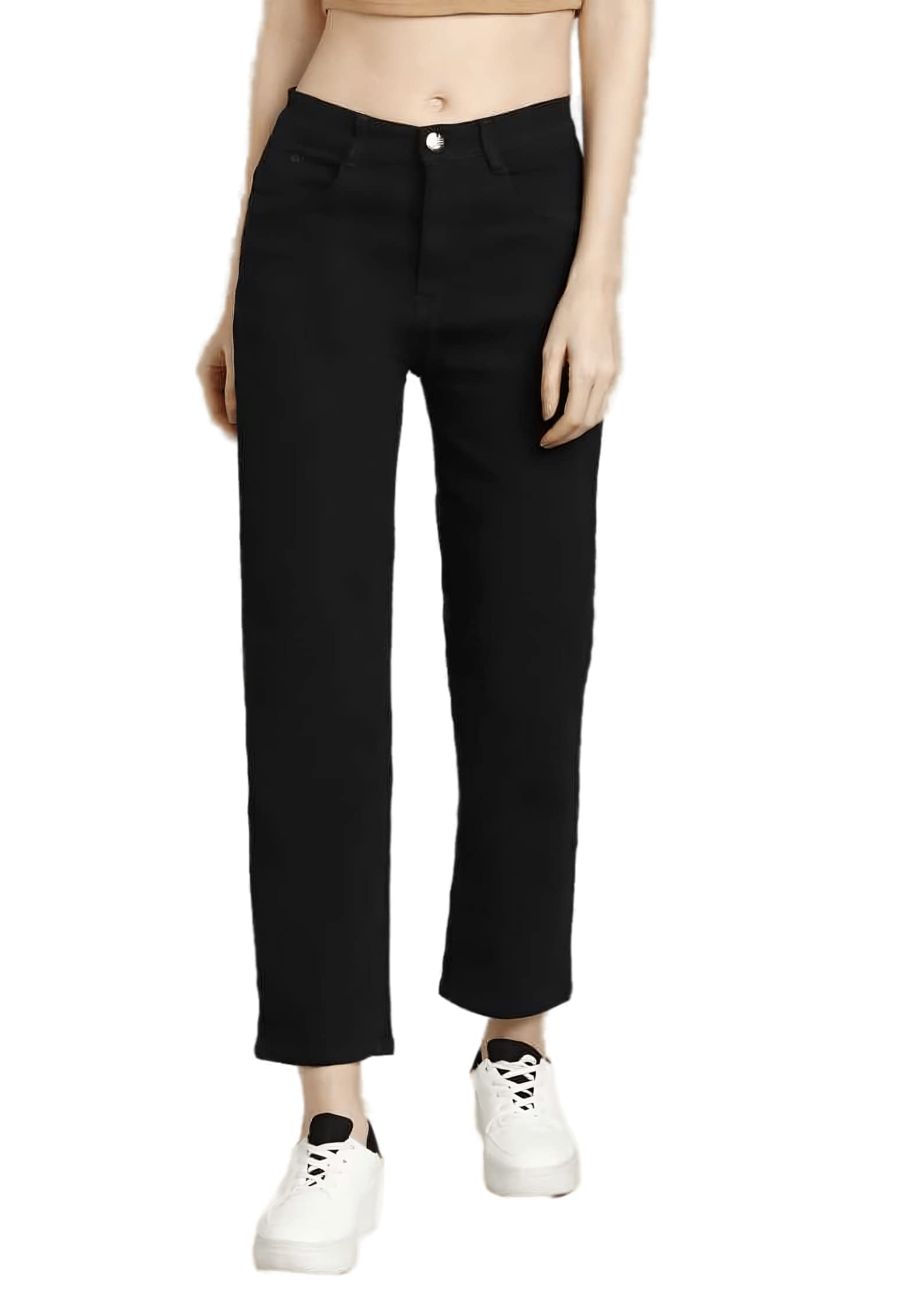 LUXSISWomen's Denim Straight Fit Boyfriend Black Jeans