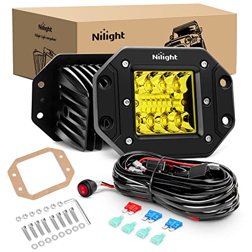 Image of Nilight 2PCS 42W Flush Mount Amber LED Light Pods Upgraded Spot Flood Combo Beam Driving Light LED Work Light with 16AWG Wiring Harness Kit-2 Leads,2 Years Warranty