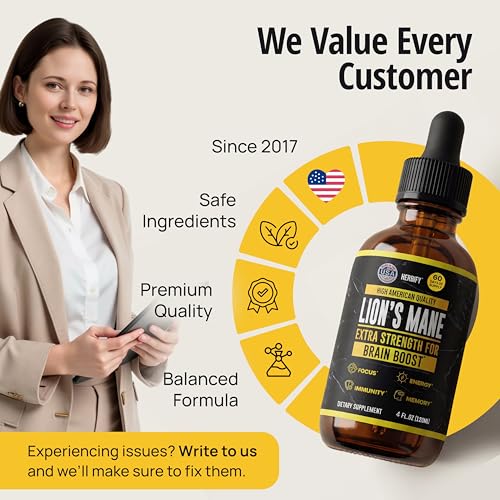 Image of HERBIFY Lions Mane Supplement - Daily Mushroom Supplement for Memory, Focus & Clarity - Brain Booster - Lions Mane Tincture for Immune Support - 4 Fl oz