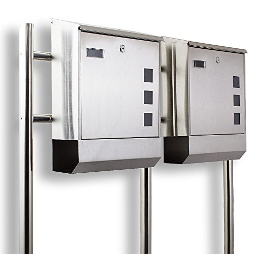 Preisvergleich Produktbild Design Edelstahl hochwertiger Doppelbriefkasten mit Zeitungfach Briefkastenanlage Briefkasten Doppelstandbriefkasten Eckig