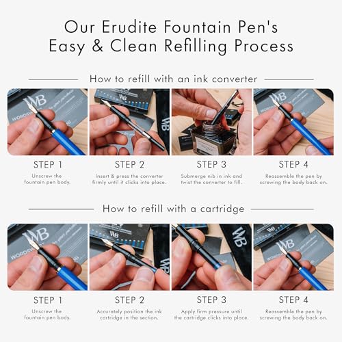 Image of Wordsworth & Black Luxury Fountain Pen Set for Writing, Medium Nib, Blue | Gift for Men & Women, Brass Body, 18K German Iridium, Calligraphy, Converter + 24 Ink Cartridges, Refillable, Leak-Free