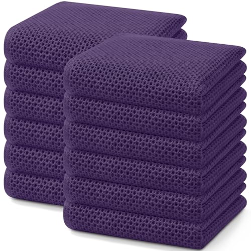 Image of Homaxy 100% Cotton Waffle Weave Kitchen Dish Towels, Ultra Soft Absorbent Quick Drying Cleaning Towel, 13 x 28 Inches, 12-Pack, Eggplant