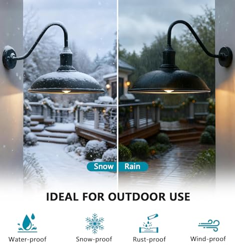 Image of 15 Inch Large Outdoor Farmhouse Barn Lights, Dusk to Dawn Gooseneck Lights, Vintage and Rustic Style Porch Lights for House, Patio Or Garage.