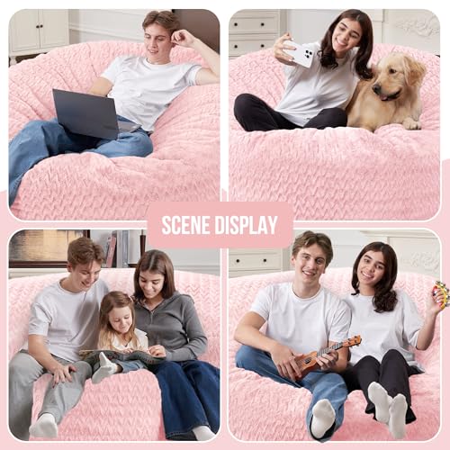 Image of 5FT Bean Bag Chair,Giant Bean Bag Chairs for Adults,Big Bean Bags with Memory Foam Filled, Large Beanbag Chairs with Chevron Plush Cover-Soft Pink