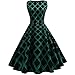 Produktbild Btruely Kleid Damen Vintage 50er Ärmellos Rockabilly Swing Kleider Blumen Plaid Kleid Retro Hepburn Kleid Schwingen Pinup Rockabilly Kleid Abendkleid (L, Grün)