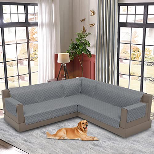 Arfntevss Corner Sectional Couch Covers 3-Piece Water Repellent L Shape Sofa Cover Set Quilted Anti Slip U-Shaped Sofa Slipcovers Living Room Furniture Protector For Pet Dog Cat (Dark Gray, Large) #TOP1