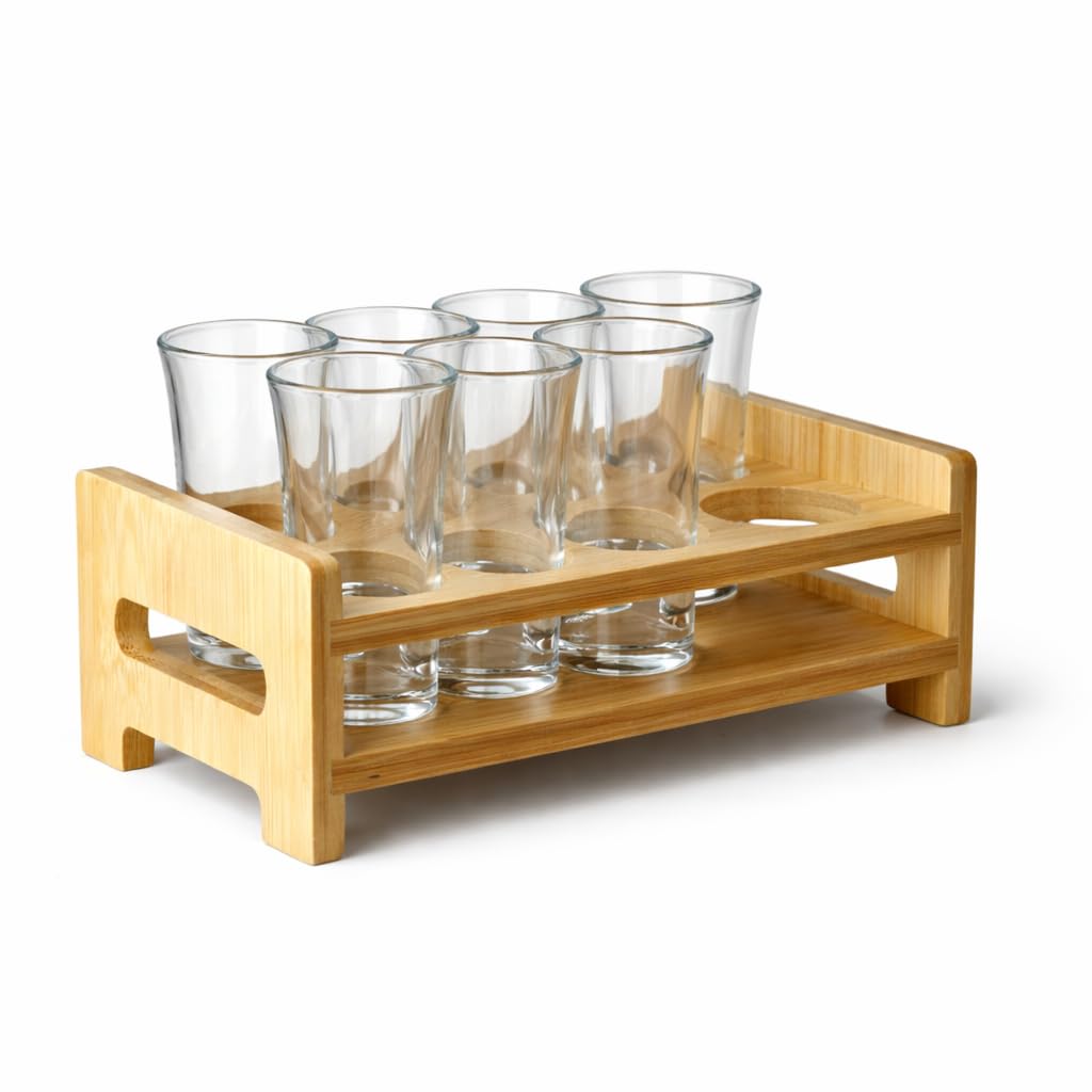 Bar@Drinkstuff Wood Grain Wooden Shot Glass Holder (6 Holes) - Single - Barware, Wooden Shot Holder (Glasses Sold Separately)