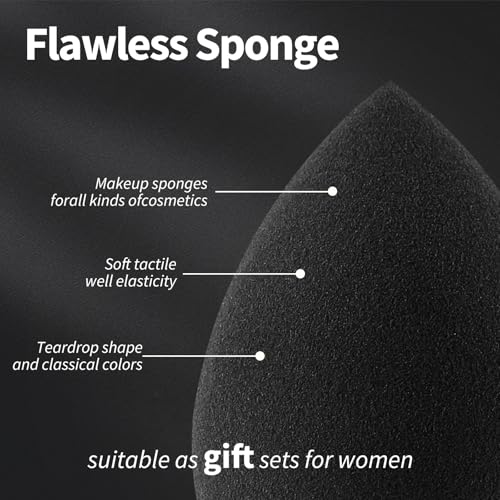 BEAKEY Makeup Sponge Set, Foundation Blending Beauty Sponge, Makeup Applicator Flawless for Liquid, Cream, and Powder, Latex Free and Vegan Makeup Sponges-5 Pcs Black - Image 4