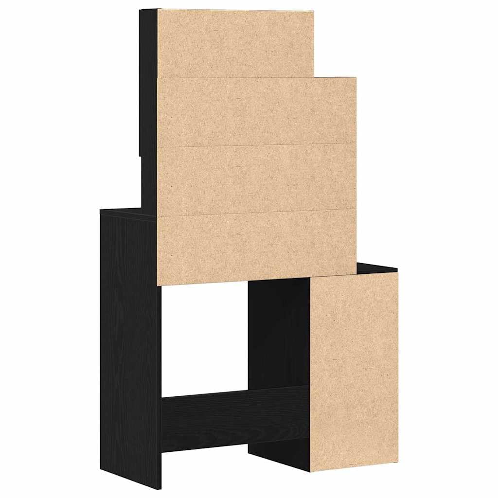 Schminktisch Schwarz Eichen-Optik Holzwerkstoff 80 x 35 x 132 cm mit Spiegel Schublade Stauraum und Ablage für Schlafzimmer Ankleidezimmer Make-up und Pflege