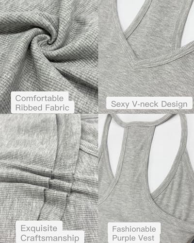 3 Pack Racerback Tank Tops for Women V Neck Ribbed Basic Workout Tank Tops Camisole Stretch Slim Fit Sleeveless Shirt3