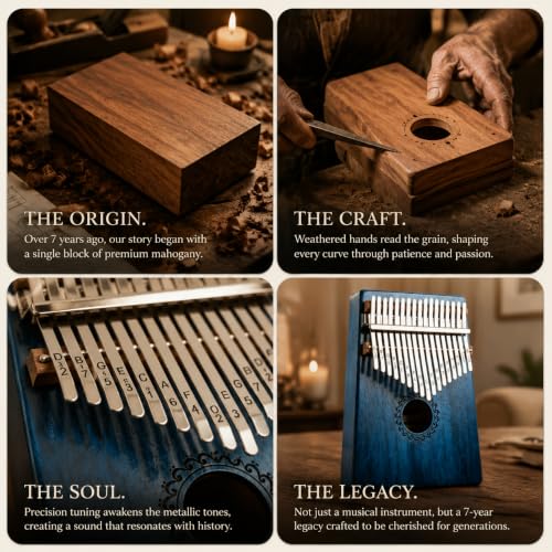 Image of Kalimba Thumb Piano 17 Keys with mahogany Wood Portable Mbira Finger Piano Gifts for Kids and piano Beginners Professional (Bright blue)