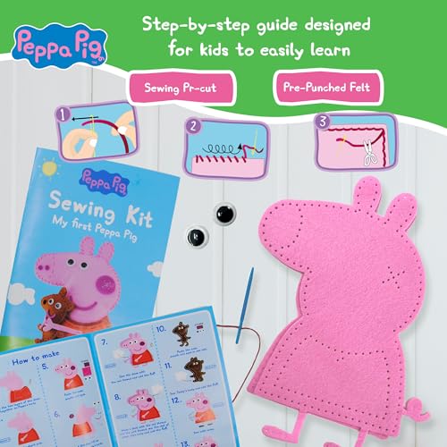 Image of LUPPA My First Sewing Kit for Kids - Peppa Pig Beginner Kids Easy DIY Projects Peppa Pig & Peppa's Bear, Complete Arts & Crafts Set with Instructions & Felt - Girls, Boys Learning to Sew & Embroider