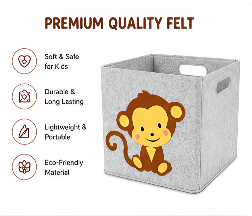 Image of Foldable Storage Box for Kids - Cartoon Animal Foldable Organizer Bin for Toys, Books & Clothes (Monkey)