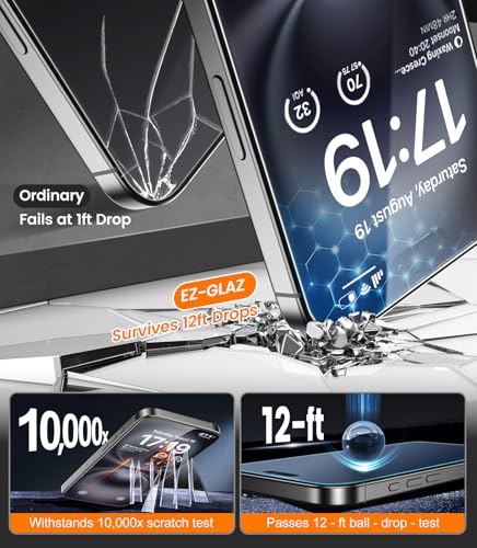 Image of EZ-GLAZ-4 Pack for iPhone 16 Screen Protector[6.9 inch] 9H+ Hardness Shatterproof Long Durable Tempered Glass Film with Flawless Fit Box, UV-enhanced adhesive, Scratch Resistant