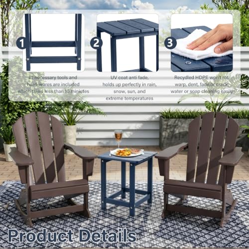 Image of Outdoor Side Table - Square All-Weather HDPE End Table with Wood-Look Finish, Heavy Duty Composite for Patio & Garden (Brown Mixture)