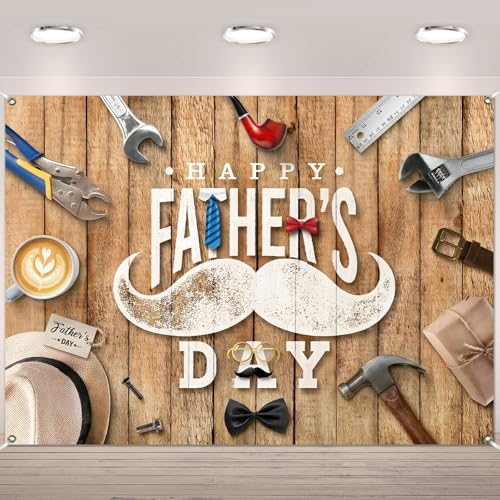 Fathers Day Backdrop 75Ft Rustic Wood Happy Fathers Day Banner Decorations Tools and Ties Thinks to Dad Background for Fathers Party Supplies Backdrop 8460Inch Polyester