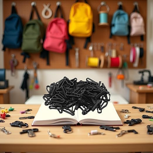 100 Pcs Black Mini Hanging Buckle Plastic Backpack Clasps for Paracord Keychain Backpack Bottle Outdoor Camping Accessories,Carabiner Clip Hooks for Toys Chain Key Rings Paracord Strap image 4