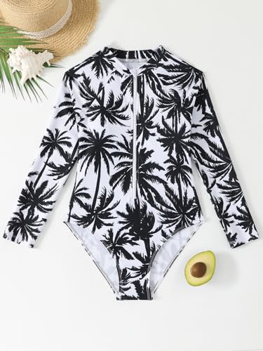 Image of SEGT Girl's One Piece Rash Guard Long Sleeve Swimsuits Bathing Suit