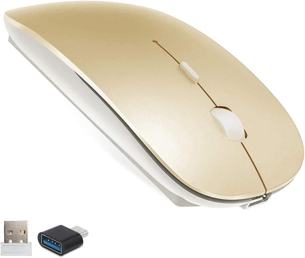 Rechargeable USB2.4G Mouse for MacBook Pro/MacBook Air,Wireless Mouse for iMac/Laptop/Notebook/pc(Wireless Mouse/Gold)