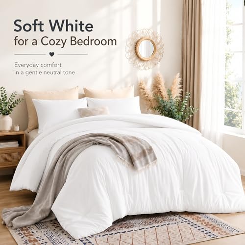 Image of weigelia King Size Comforter Set Soft Microfiber 3 Piece Comforters Set for Men, Women and Girls White Lightweight Alternative Comforter for All Season (1 Comforter, 2 Pillowcases)
