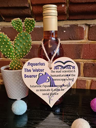 Handmade Wooden Hanging Heart Plaque Gift Signs of the Zodiac Aquarius Astrological Star Sign Keepsake Card Alternative - Image 2