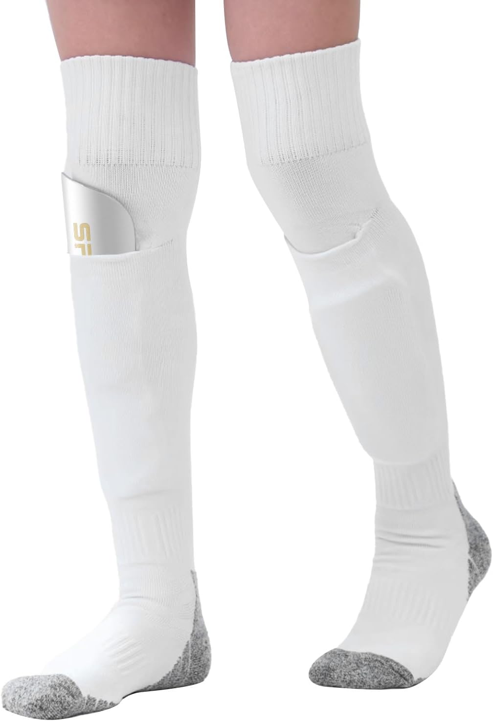 Youth Soccer Shin Guard Socks, Built-in Protective Pads | Kids Knee High Football Athletic Team Socks for Boys Girl