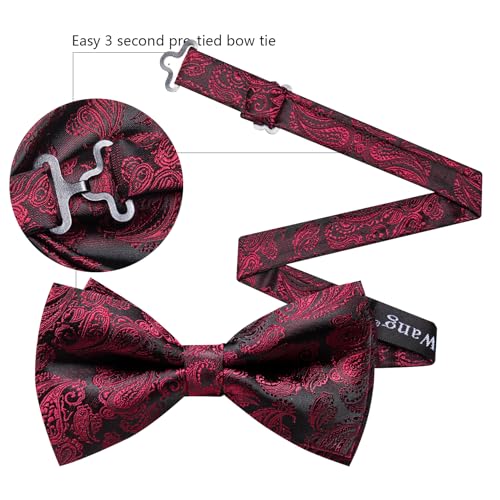Image of YOHOWA Paisley Striped Men Bow Tie Pre-Tied Formal Adjustable Colorful Bowties Handkerchief Cufflinks Set Wedding Party