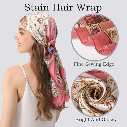 WUZININGLE 100% Mulberry Silk Head Scarf for Sleeping 35"x35" Square Silk Hair Scarf for Women Lightweight Scarf Large Pink Scarf-Carriage by WUZININGLE - Image 7