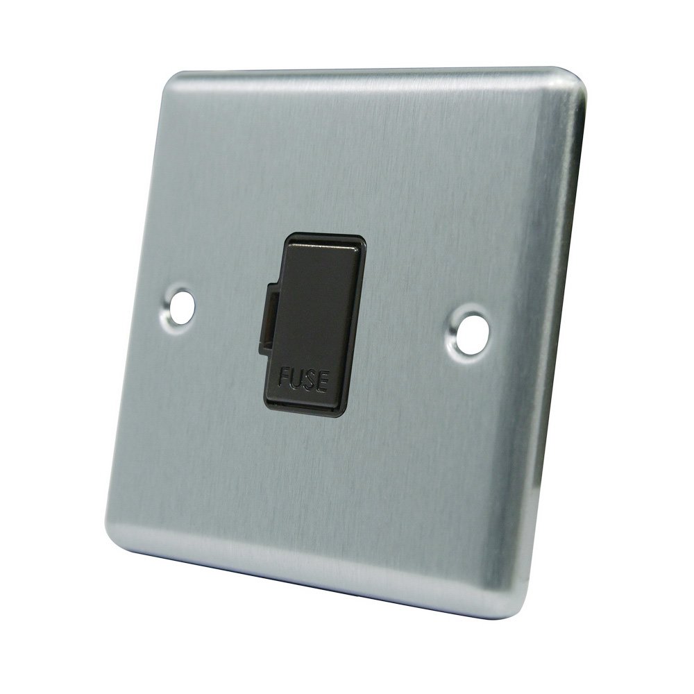 AET CSCUFSBL 13 A Satin Finish Chrome Classical Unswitched Fused Spur Connection Unit with Black Insert