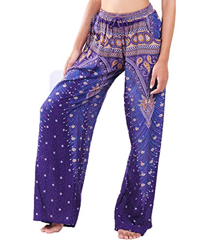 LOFBAZ Palazzo Harem Pants for Women Yoga Boho Sweatpants Womens Hippie Bohemian Clothes Beach Clothing Casual Pajama Peacock 1 Purple and Gold Large LOFBAZ Palazzo Harem Pants for Women Yoga Boho Sweatpants Womens Hippie Bohemian Clothes Beach Clothing Casual Pajama Peacock 1 Purple and Gold Large