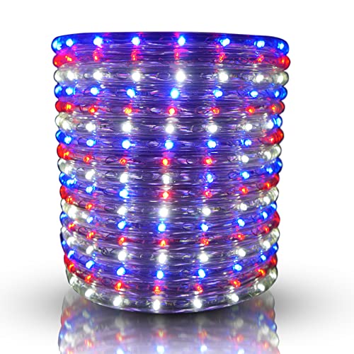 Peng Lights LED Patriotic Rope Lights connectable Flexible Waterproof America's Favorite Color Red White Blue (40 feet)