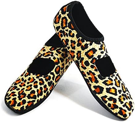 Nufoot Mary Janes Women's Shoes, Best Foldable & Flexible Flats, Slipper Socks, Travel Slippers & Exercise Shoes, Dance Shoes, Yoga Socks, House Shoes, Indoor Slippers, Leopard Print, Medium