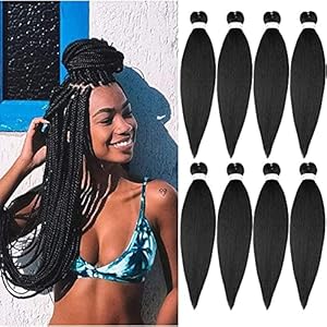 Pre Stretched Braiding Hair Natural Black – 20”8 Packs Braid Crochet Hair Hot Water Setting Professional Soft Yaki Texture (20inch,#1B)