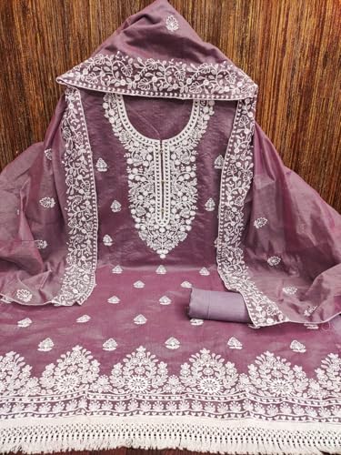 Image of Y2Y Women's Heavy Cotton Embroidery Work Unstitched Salwar Suit Dress Material With Chanderi Work Dupatta (Free Size Multi Color)