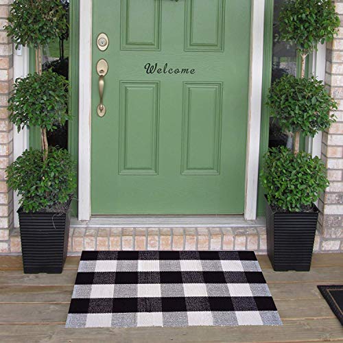 Homcomoda Cotton Plaid Checkered Doormats Runner Rugs Kitchen Entrance Rug Indoor/Outdoor Door Mats