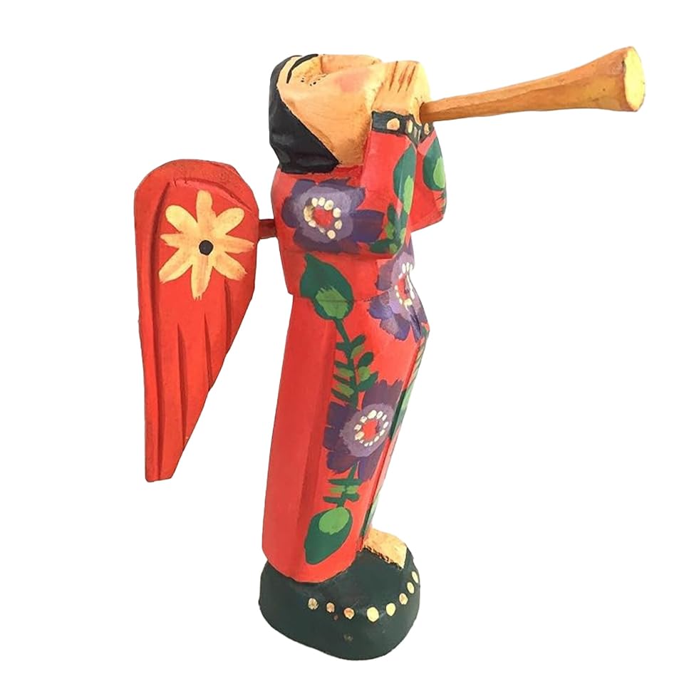 Altiplano Wooden Trumpet Angel Hand Carved Made in Guatemala