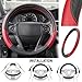 Motor Trend Red Synthetic Leather Steering Wheel Cover-Cross Diamond Stitching-Two Tone Sport Grip, Red Accent/Black