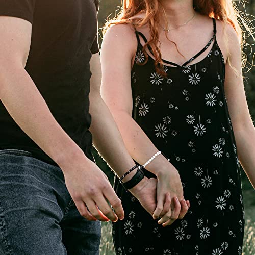 Top Plaza 2pcs Couple Bracelets Healing Crystal Black Agate White Turquoise Bracelets for Couples Matching Heart Bracelet for Lover Him & Her Boyfriend Girlfriend Valentine's Day Gifts2