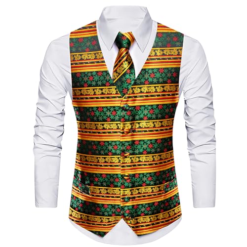 Image of Barry.Wang Mens Red /Green Christmas Suit Vest Holiday Xmas Waistcoat Tie Set Party Tuxedo