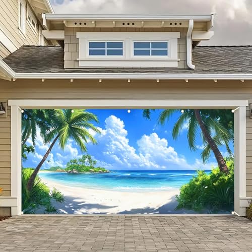 BlissYard Sommer-Garagentor-Banner, natürliche Landschaft, Strandhintergrund, tropische Strandlandschaft, blauer Himmel, Garagentorabdeckung, Dekoration für Pool-Party, Innen- und Außenbereich