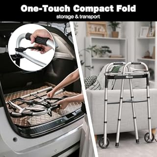 Whlicks Narrow Folding Walkers for Seniors,Aluminum Lightweight Walkers with Wheels, Adjustable Width and Height Front Wheel Walker for Elderly and Disabled, Supports up to 350 lbs