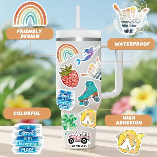 Image of Water Bottle Stickers 200 Pcs Cute Aesthetic Sticker Pack, Waterproof Vinyl Stickers for Water Bottles, Laptop, Scrapbook, Journal, Luggage, Tumbler, Skateboard, Guitar, Notebook, Tablet, Bike, etc